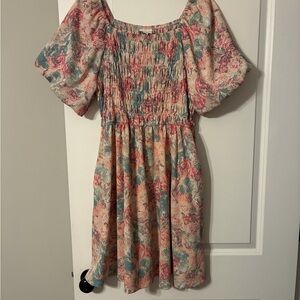 LuLaRoe Peach Dress with Coral & Teal Floral Print